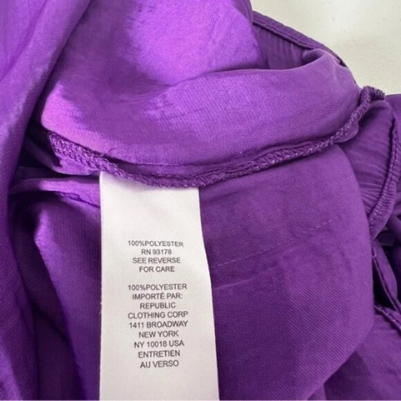 Chelsea & Theodore‎ Purple Gathered Pleated V-Neck Satin Blouse Sz XS - Picture 8 of 8